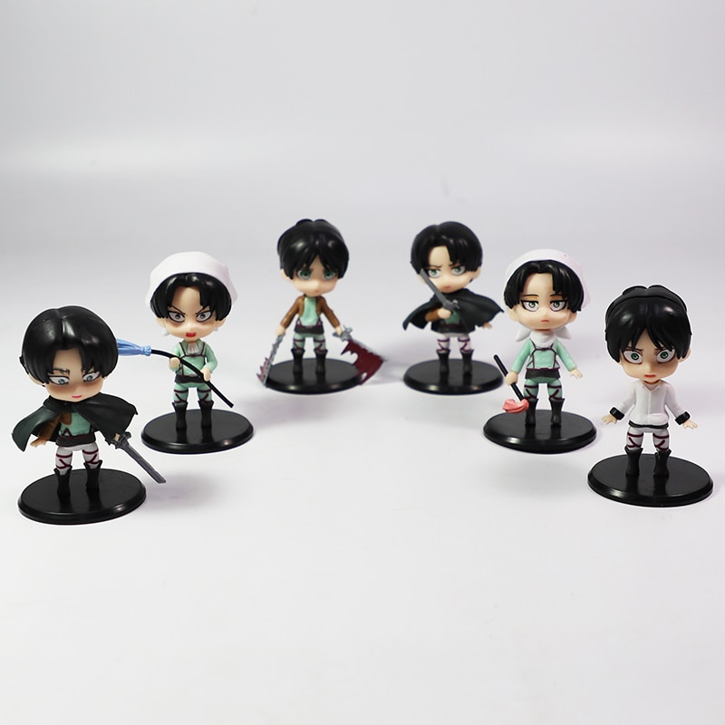 6Pcs/set Anime Attack on Titan Figure Toys Eren Jaeger Mikasa Ackerman Levi Rivaille Levi Ackerman PVC Action Figure Model Toys