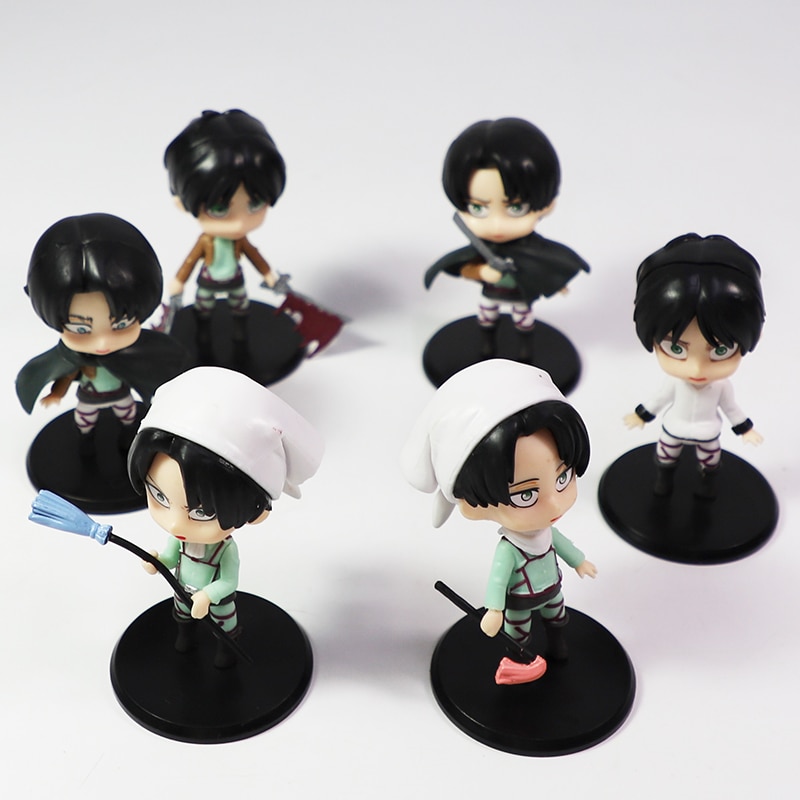 6Pcs/set Anime Attack on Titan Figure Toys Eren Jaeger Mikasa Ackerman Levi Rivaille Levi Ackerman PVC Action Figure Model Toys