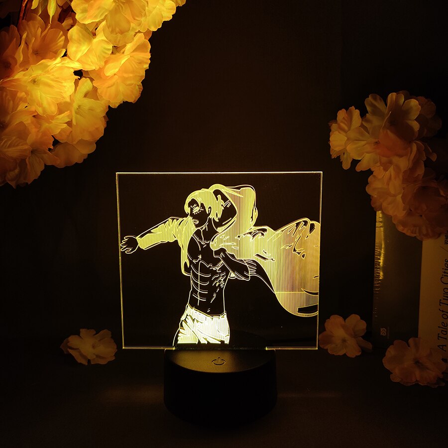 Attack On Titan 3D Lamp - Eren AOT 3D Hologram Lighting Effect Lamp 7 Color Changing Touch Control Nightlight