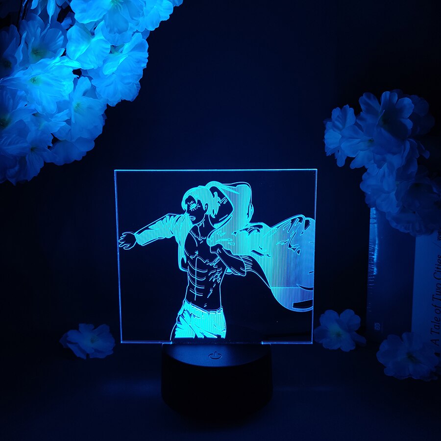 Attack On Titan 3D Lamp - Eren AOT 3D Hologram Lighting Effect Lamp 7 Color Changing Touch Control Nightlight