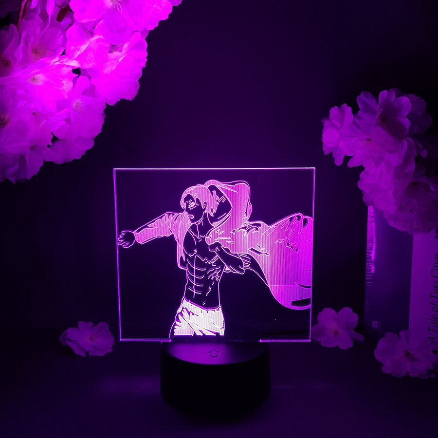 Attack On Titan 3D Lamp - Eren AOT 3D Hologram Lighting Effect Lamp 7 Color Changing Touch Control Nightlight