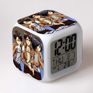 Attack On Titan Clock Merch - Levi, Eren And Mikasa 7 Colors Change Touch Light Alarm Clock