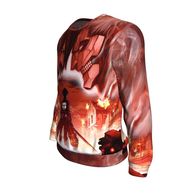 Attack on Titan Sweatshirt Merch - Eren Yeager Burning Titan Wall Sweatshirt - Image 4