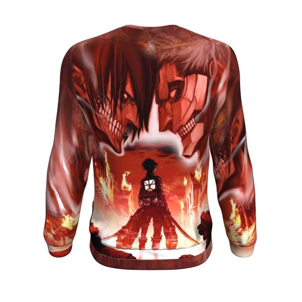 Attack on Titan Sweatshirt Merch - Eren Yeager Burning Titan Wall Sweatshirt - Image 2