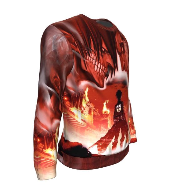 Attack on Titan Sweatshirt Merch - Eren Yeager Burning Titan Wall Sweatshirt - Image 3