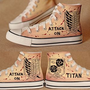 Attack On Titan Shoes Merch: Attack On Titan's Brown Logo High-Top Shoes