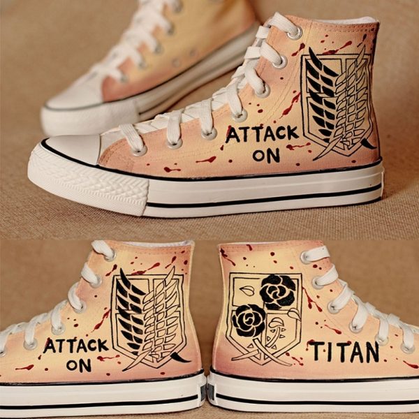 Attack On Titan Shoes Merch: Attack On Titan's Brown Logo High-Top Shoes