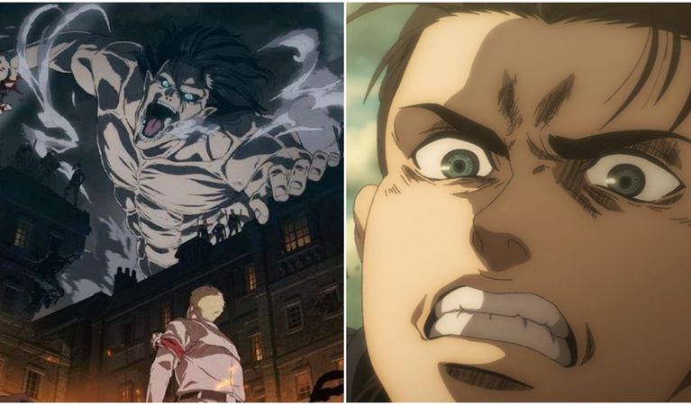 AOT Attack Titan Destroying Town And Eren Close Up - Attack On Titan Store